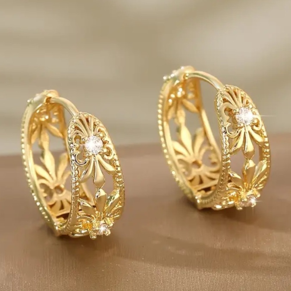 18k Gold Plated Simulated Diamond Huggie Earrings - Picture 5 of 5